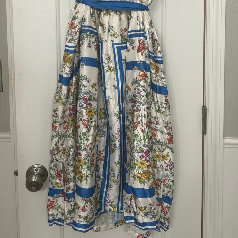 ModCloth Sunlit Reverie Floral Satin Scarf Print Dress Blue Cream 3X NWT Garden - Picture 9 of 15